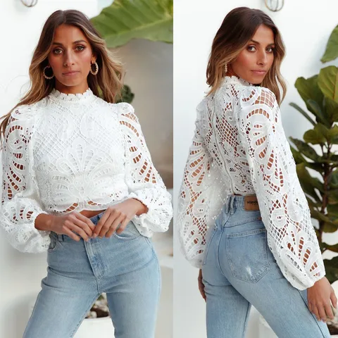 Long Sleeve Blouses Hollow Out Fashion