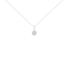 14K White Gold 1/2 cttw Prong Set Round-Cut Diamond 7 Stone Floral Cluster 18" Pendant Necklace (H-I Color, I1-I2 Clarity)