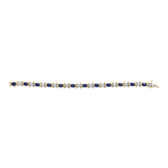 14K Yellow Gold 1.00 Cttw Alternating Diamond and 6 1/2 Cttw Oval Blue Sapphire Link Bracelet (H-I Color, SI1-SI2 Clarity) - 7" Inches
