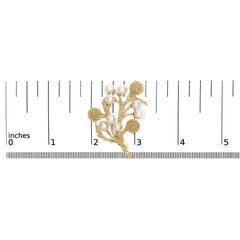 18K Yellow Gold Cultured Akoya Pearl Tree Branch Brooch Pin with Hammered Polish