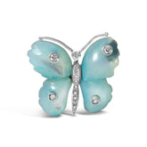 18K White Gold Blue Mother of Pearl and Diamond Accent Butterfly Pin Brooch (F-G Color, VS1-VS2 Clarity)
