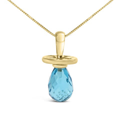 14K Yellow Gold and Blue Quartz Pacifier Pendant Necklace - 18" Inches
