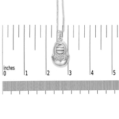 14K White Gold Diamond Accent Baby Shoe with Bow Pendant 18" Necklace (G-H Color, SI1-SI2 Clarity)