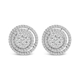 14K Gold 1 3/8 Cttw Diamond Cluster and Double Halo Stud Earring (G-H Color, SI1-SI2 Clarity)