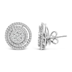 14K Gold 1 3/8 Cttw Diamond Cluster and Double Halo Stud Earring (G-H Color, SI1-SI2 Clarity)