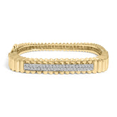 14K Yellow Gold 1 1/4 Cttw Diamond Ribbed Rounded Rectangle Bangle Bracelet (G-H Color, VS2-SI1 Clarity) - 7.75" Inches
