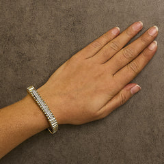 14K Yellow Gold 1 1/4 Cttw Diamond Ribbed Rounded Rectangle Bangle Bracelet (G-H Color, VS2-SI1 Clarity) - 7.75" Inches