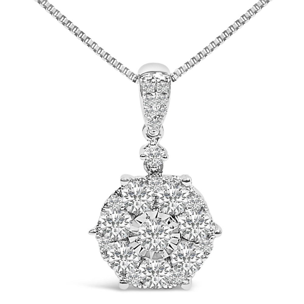 14K White Gold 1 1/5 Cttw Diamond Composite Cluster Pendant Necklace (F-G Color, VS2-SI1 Clarity) - 18" Inches