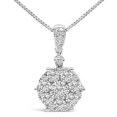 14K White Gold 1 1/5 Cttw Diamond Composite Cluster Pendant Necklace (F-G Color, VS2-SI1 Clarity) - 18" Inches