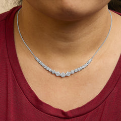 14K White Gold 2.00 Cttw Diamond Composite Cluster Bar Necklace (H-I Color, I2-I3 Clarity) - 18" Inches