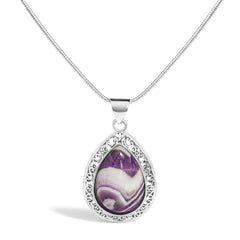 Sterling Silver Chevron Amethyst Teardrop Pendant Necklace