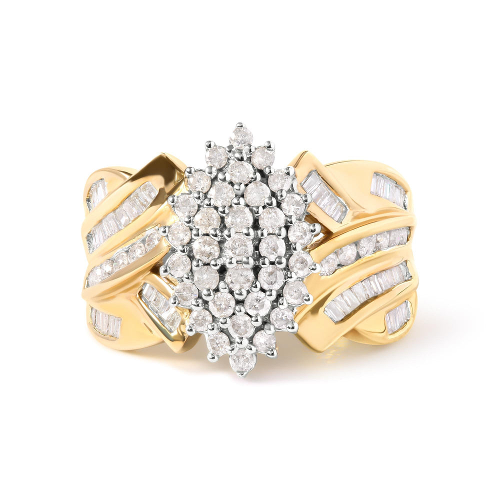 10K Yellow Gold 1 Cttw Diamond Pear Shaped Cluster Cluster Cocktail Ring (H-I Color, I2-I3 Clarity)