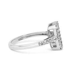 .925 Sterling Silver 1.0 Cttw Diamond Emerald-Shaped Cluster with Halo Cathedral Style Cocktail Ring (I-J Color, I3 Clarity)