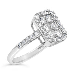 .925 Sterling Silver 1.0 Cttw Diamond Emerald-Shaped Cluster with Halo Cathedral Style Cocktail Ring (I-J Color, I3 Clarity)