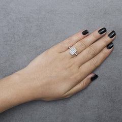 .925 Sterling Silver 1.0 Cttw Diamond Emerald-Shaped Cluster with Halo Cathedral Style Cocktail Ring (I-J Color, I3 Clarity)