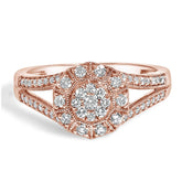 14K Rose Gold Plated .925 Sterling Silver 1/2 Cttw Pave Diamond Halo Cluster Split Shank Cocktail Ring (I-J Color, I1-I2 Clarity)