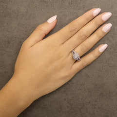 14K Rose Gold Plated .925 Sterling Silver 1/2 Cttw Pave Diamond Halo Cluster Split Shank Cocktail Ring (I-J Color, I1-I2 Clarity)