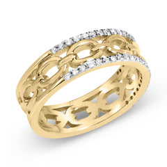 10K Yellow Gold 1/5 Cttw Diamond Two Row Cuban Link Ring