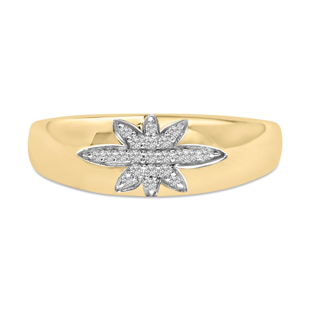 18K Yellow Gold 1/10 Cttw Diamond Star Burst Inlay Ring