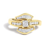 14K Yellow Gold 1.0 Cttw Princess Diamond Geometric Cocktail Ring