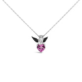 Sterling Silver Diamond Accent & Created Pink Sapphire Angel Heart Pendant Necklace