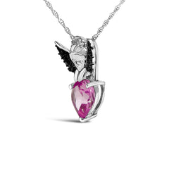 Sterling Silver Diamond Accent & Created Pink Sapphire Angel Heart Pendant Necklace