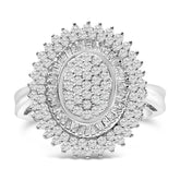 Sterling Silver 2.0 Cttw Diamond Oval Halo Cocktail Ring