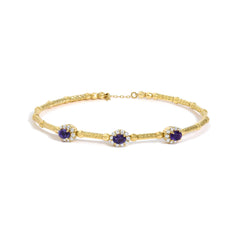 18K Yellow Gold Purple Amethyst and 1/3 Cttw Diamond Halo Station Bracelet