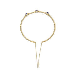 18K Yellow Gold Purple Amethyst and 1/3 Cttw Diamond Halo Station Bracelet