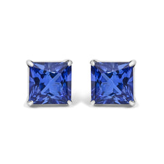 Platinum 7x7 Lab Created Blue Sapphire Princess Cut Solitaire Stud Earrings