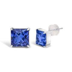 Platinum 7x7 Lab Created Blue Sapphire Princess Cut Solitaire Stud Earrings