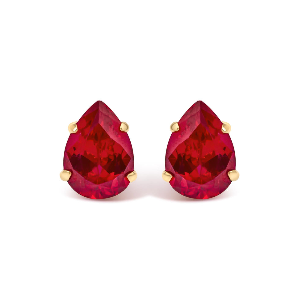 18K Yellow Gold 5X7 MM Created Pear Ruby Solitaire Stud Earrings