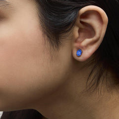 Platinum 5X7 MM Lab Created Blue Sapphire Oval Solitaire Stud Earrings