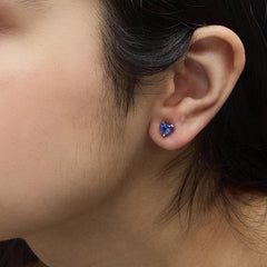 Platinum 6x6 Lab Created Blue Sapphire Heart Solitaire Stud Earrings