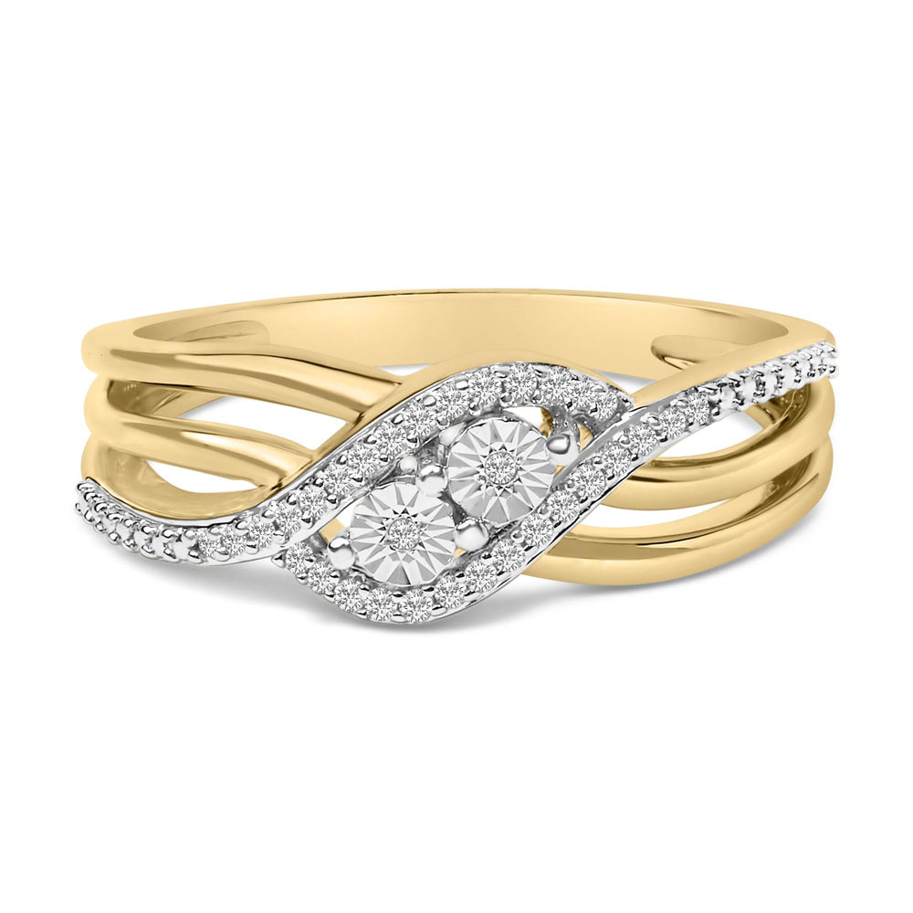 14K Yellow Gold Plated Sterling Silver 1/10 Cttw Diamond Bypass Ring
