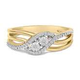 14K Yellow Gold Plated Sterling Silver 1/10 Cttw Diamond Bypass Ring