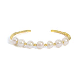 18K Yellow Gold Freshwater Pearl Cuff Bangle Bracelet