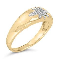 18K Yellow Gold 1/10 Cttw Diamond Star Burst Inlay Ring