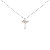 14K Rose Gold Plated Sterling Silver 1/10 Cttw Diamond Cross & Heart Pendant Necklace