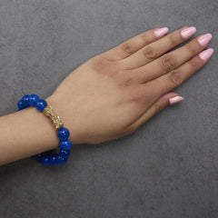 18K Yellow Gold Blue Agate Beaded Dragon Charm Bracelet