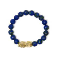 18K Yellow Gold Azurite Beaded Dragon Charm Bracelet