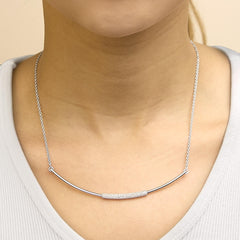 .925 Sterling Silver 1/5 Cttw Diamond Curved Bar Diamond Necklace