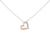14K Rose Gold Plated Sterling Silver 1/10 Cttw Diamond Open Heart Pendant Necklace