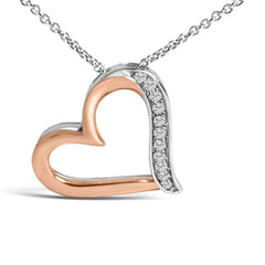 14K Rose Gold Plated Sterling Silver 1/10 Cttw Diamond Open Heart Pendant Necklace