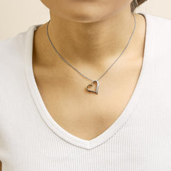 14K Rose Gold Plated Sterling Silver 1/10 Cttw Diamond Open Heart Pendant Necklace