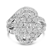 Sterling Silver 1.0 Cttw Diamond Swirl Cluster Cocktail Ring