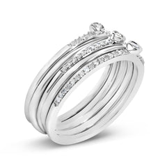 Sterling Silver 3/8 Cttw Diamond Bezel and Pave Set Stackable Ring Set