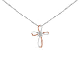 10K Rose Gold Plated Sterling Silver Diamond Accent Cross Pendant Necklace