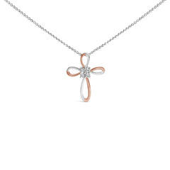 10K Rose Gold Plated Sterling Silver Diamond Accent Cross Pendant Necklace