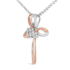 10K Rose Gold Plated Sterling Silver Diamond Accent Cross Pendant Necklace